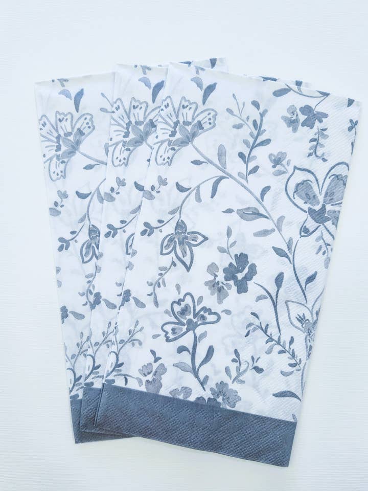 Elegant Blue Floral Guest Towel Napkins – 16ct for wholesale by Pearls of Parchment