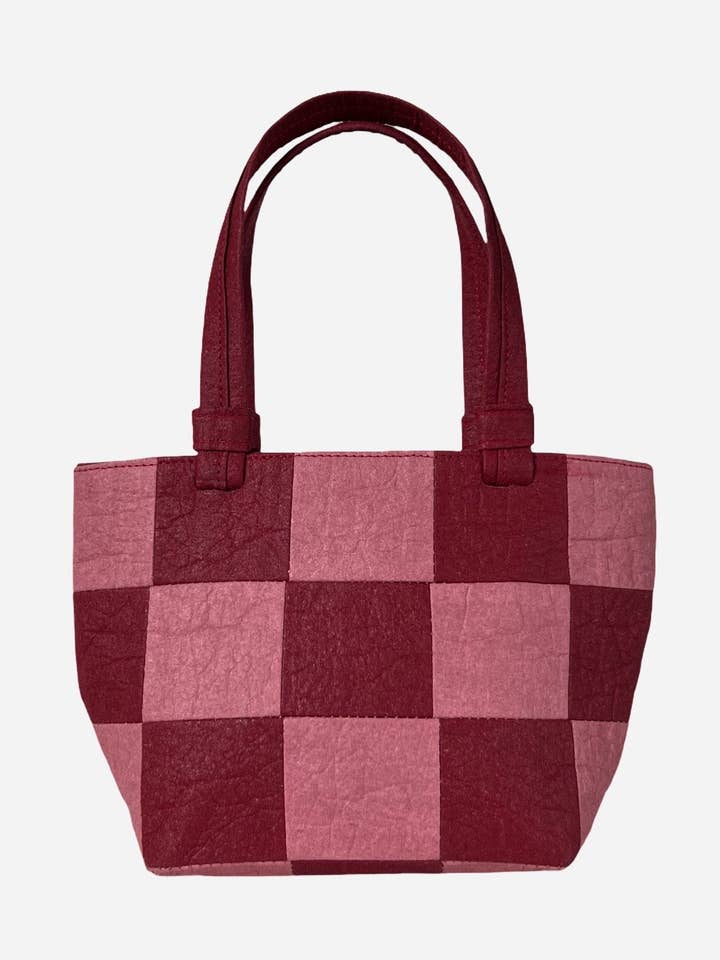 Mini Tote, Checkered Patchwork burgundy/Rose for wholesale by Ceibo