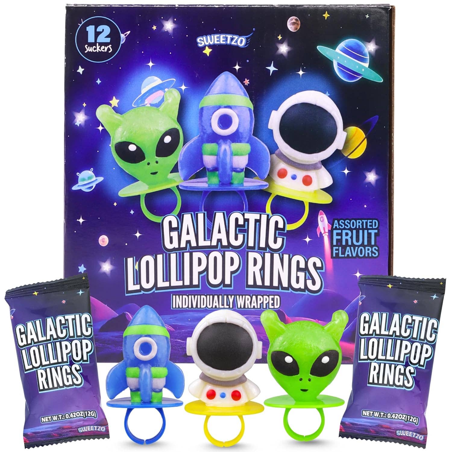Needzo Inc - Wholesale Lollipop - Outer Space Party Favors, Lollipop Rings, Box of 120