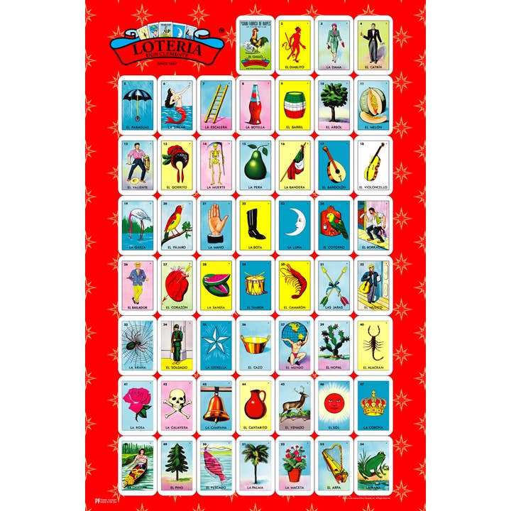 La Loteria Cards Chart Collage Mexican Bingo Art Print Poster for wholesale by Gotham Gifts