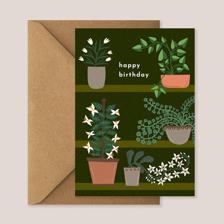 Carte d'anniversaire verte de collection de plantes pour la vente par Kiran Ravilious