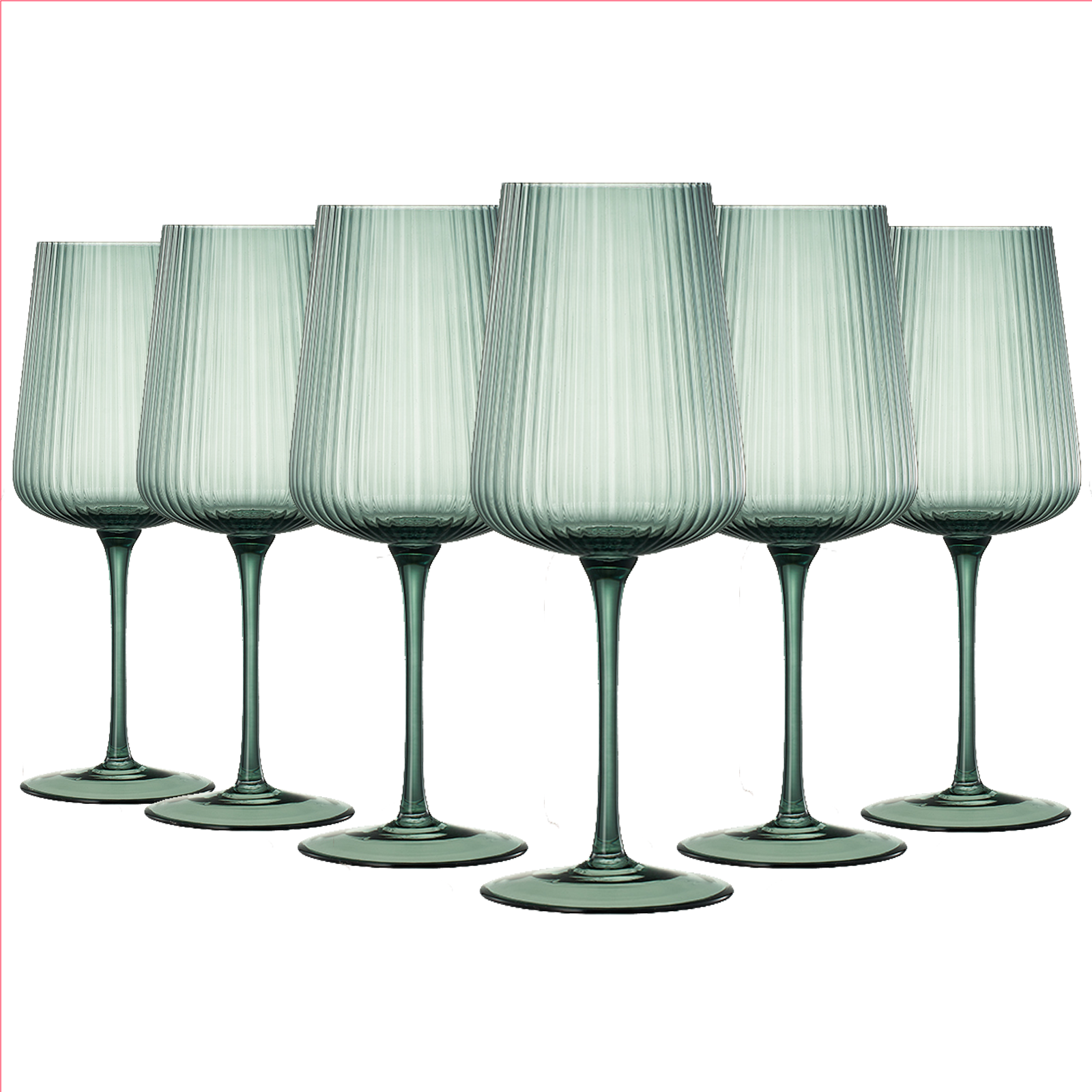 The Wine Savant /  Khen Glassware - Wholesale Wine Glass - Ripple Colored Wine Glasses - Set of 6 Muted Green Glassware0