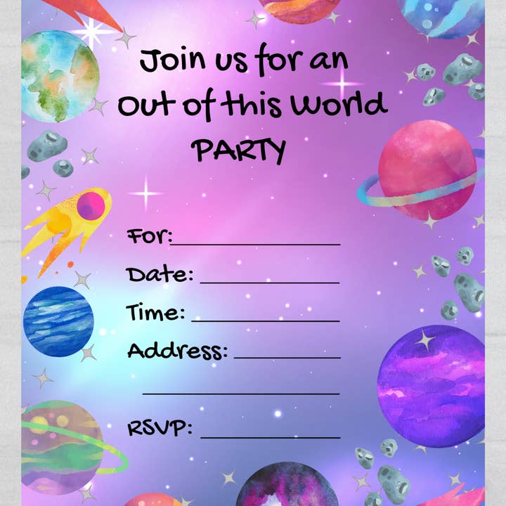 LM Studioz - Wholesale Invitations - Space Party Invitations comes with Envelopes and Stickers3