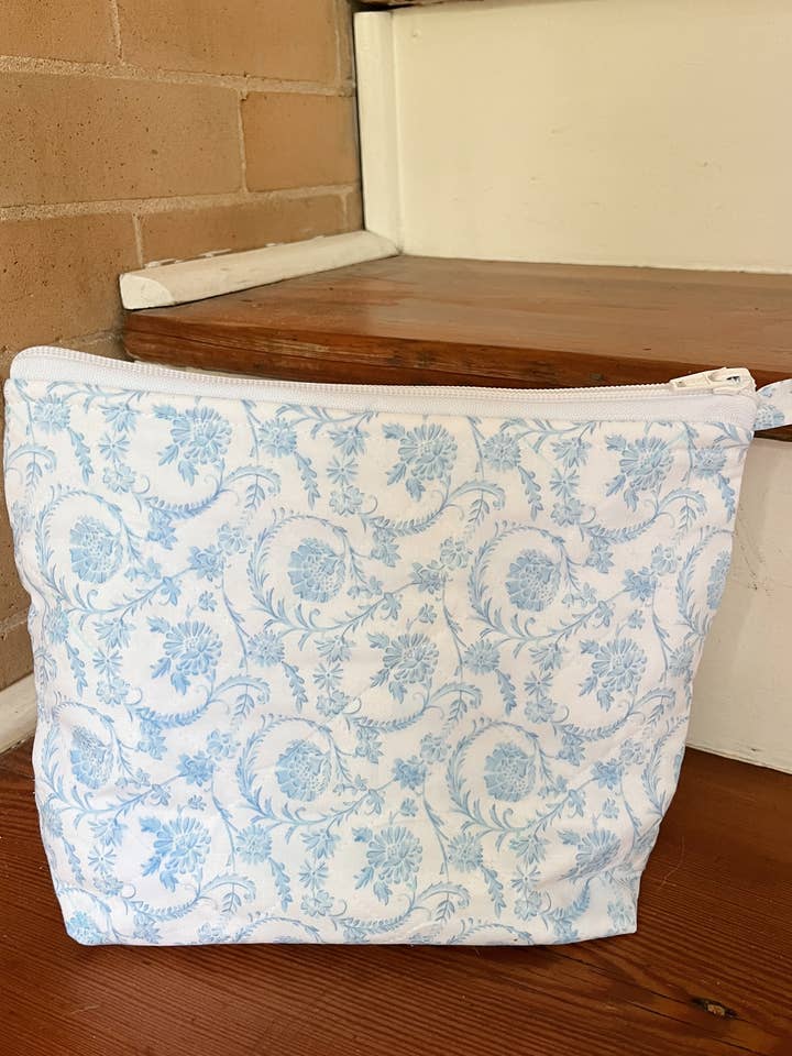 Vintage blue large pouch for wholesale by Works of Rylee