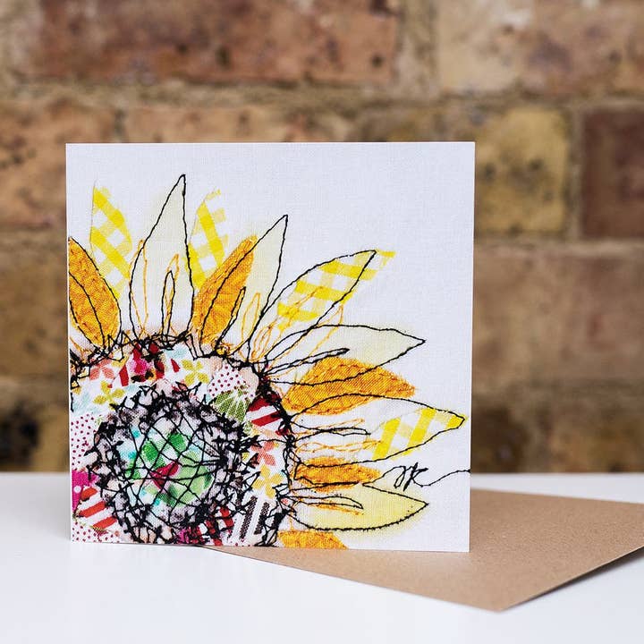 Francesca Kemp Textile Art – wholesale Everyday greeting card – Summer Selvage Sunflower Embroidery Art Card2