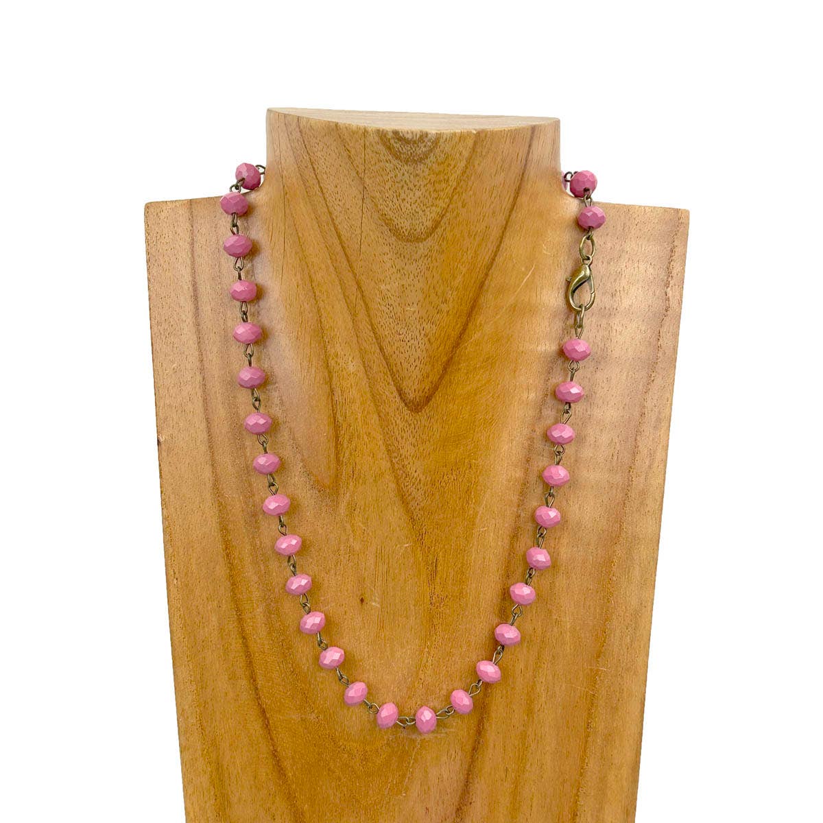 Western Elite Jewelry - Wholesale Beaded/Pearl Necklace - NKZ231116-41                17 Inches copper metal chain with green face cut crystal beads Necklace4