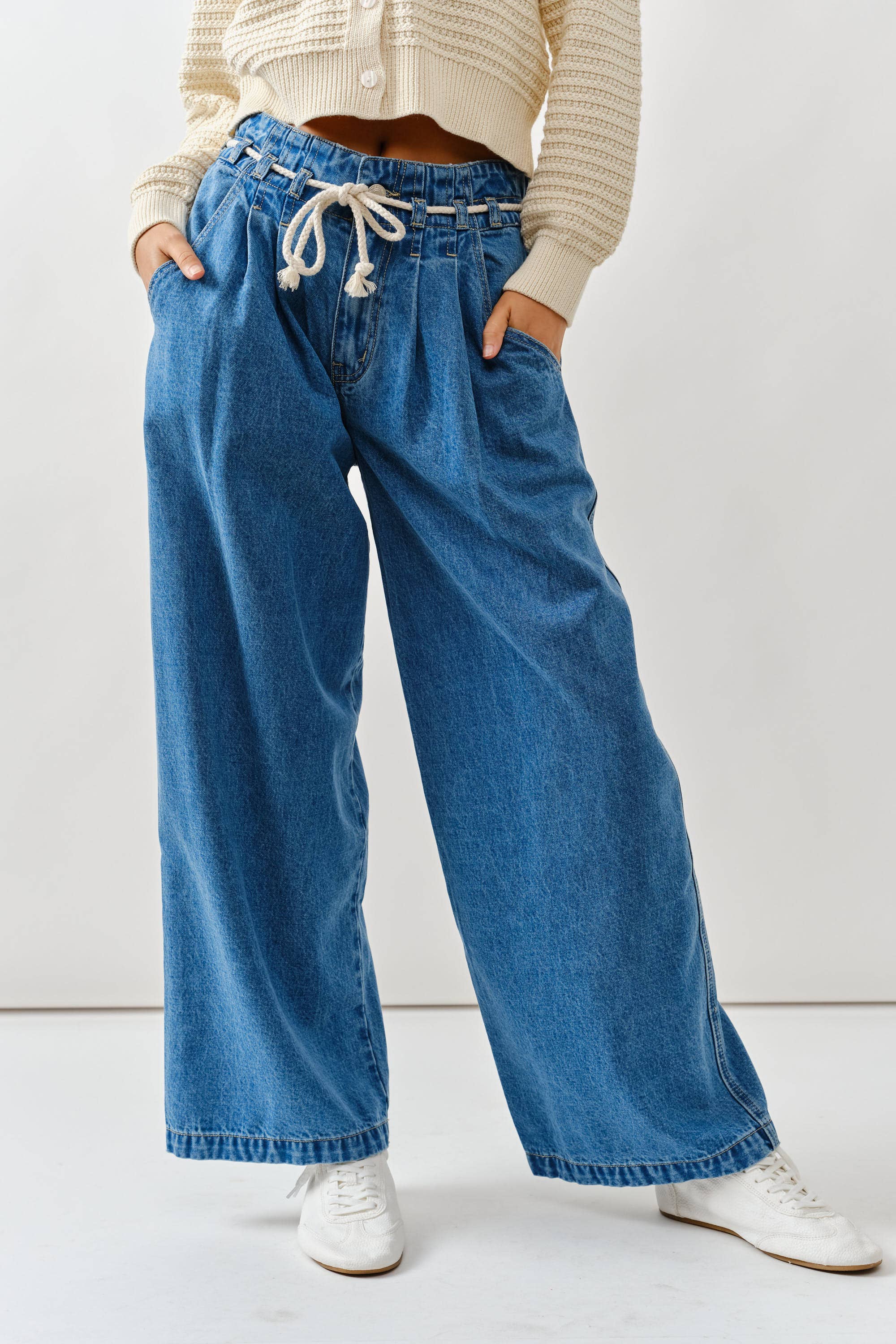 Aaron & Amber - Wholesale Pants - Women's - MAP3311 STRIPE WIDE LEG PANTS WITH ROPE BELT0