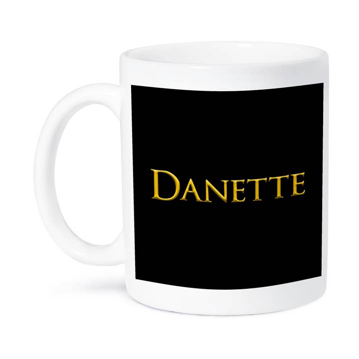 3dRose - Wholesale Coffee Mug - 3dRose, Danette popular woman name in the America. Yellow on black gift, Mug8