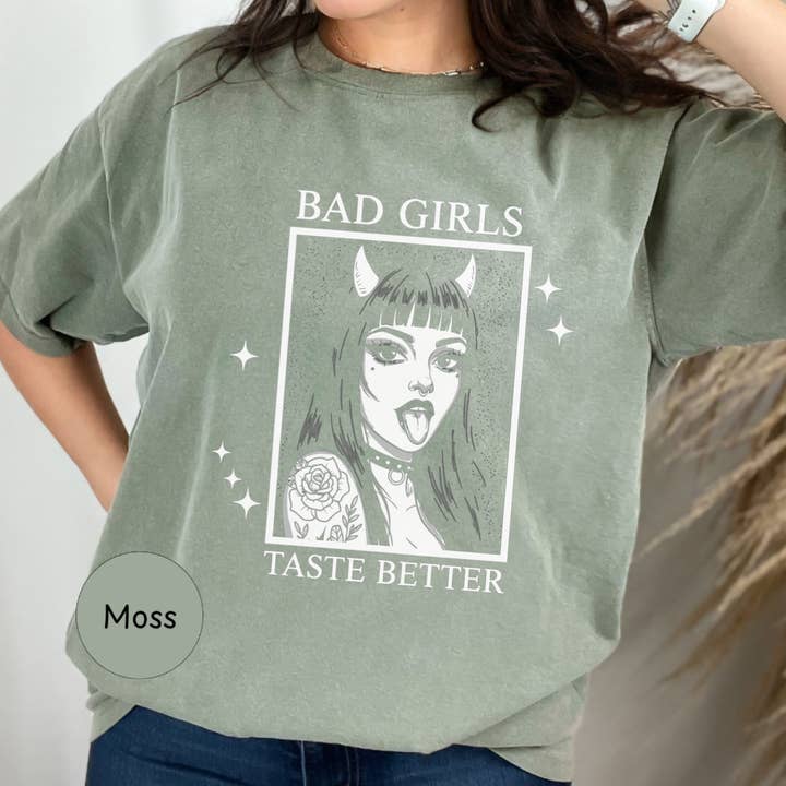 Graphic Galore - Wholesale Screen Printed T-Shirt - Women's - Bad Girls Taste Better T-Shirt, Devil Girl Shirt, Goth Girl Comfort Colors Shirt, Emo Girl Tshirt, Tattoo Girl Tee, Alt Girl Clothing2