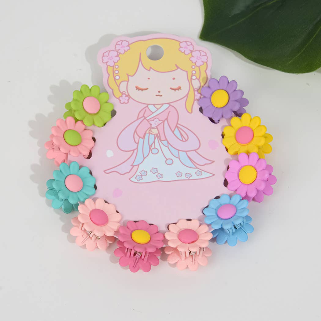 SoapElenGlen - Wholesale Hair Clip - Kids - Set Of 10 Small Multicolor Flower Hair Clips2