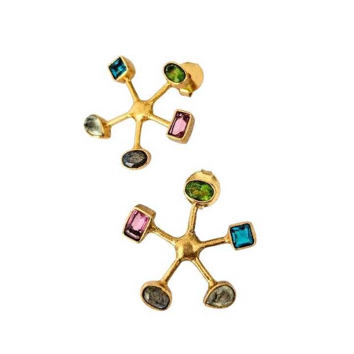 Isabel Lamadrid - Wholesale Stud/Post Earrings - ESTRELLA earrings combo 1 - Peridot, Apatite, Prehnite1