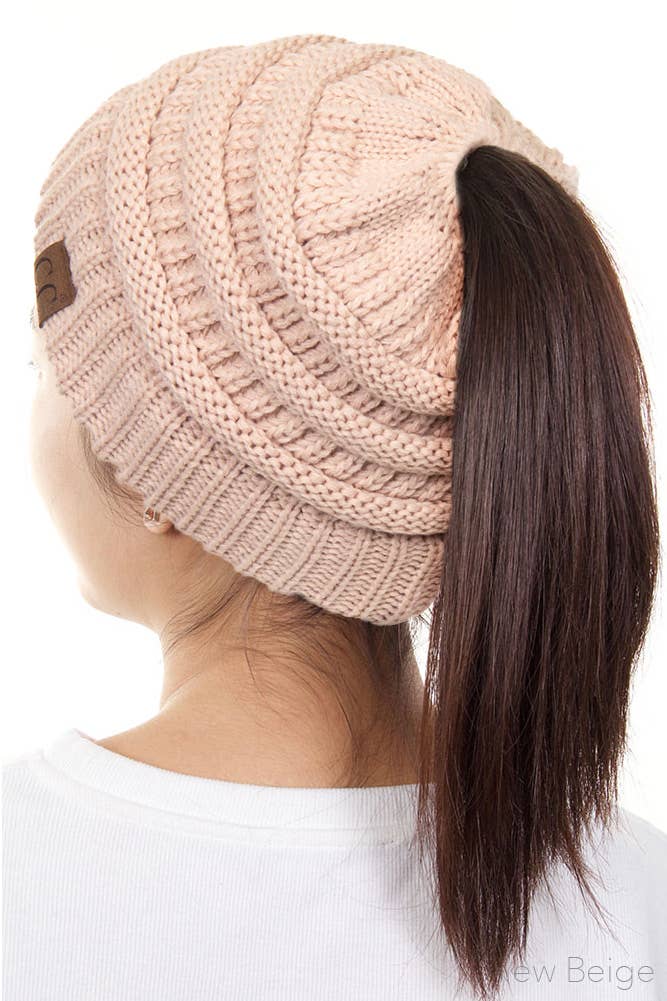 Hana - Wholesale Beanie - Women's - C.C Solid Color Ponytail Messy Bun Beanie19