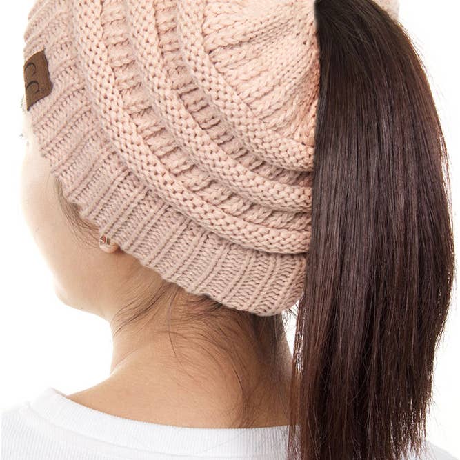 Hana - Wholesale Beanie – Women's - C.C Solid Color Ponytail Messy Bun Beanie19