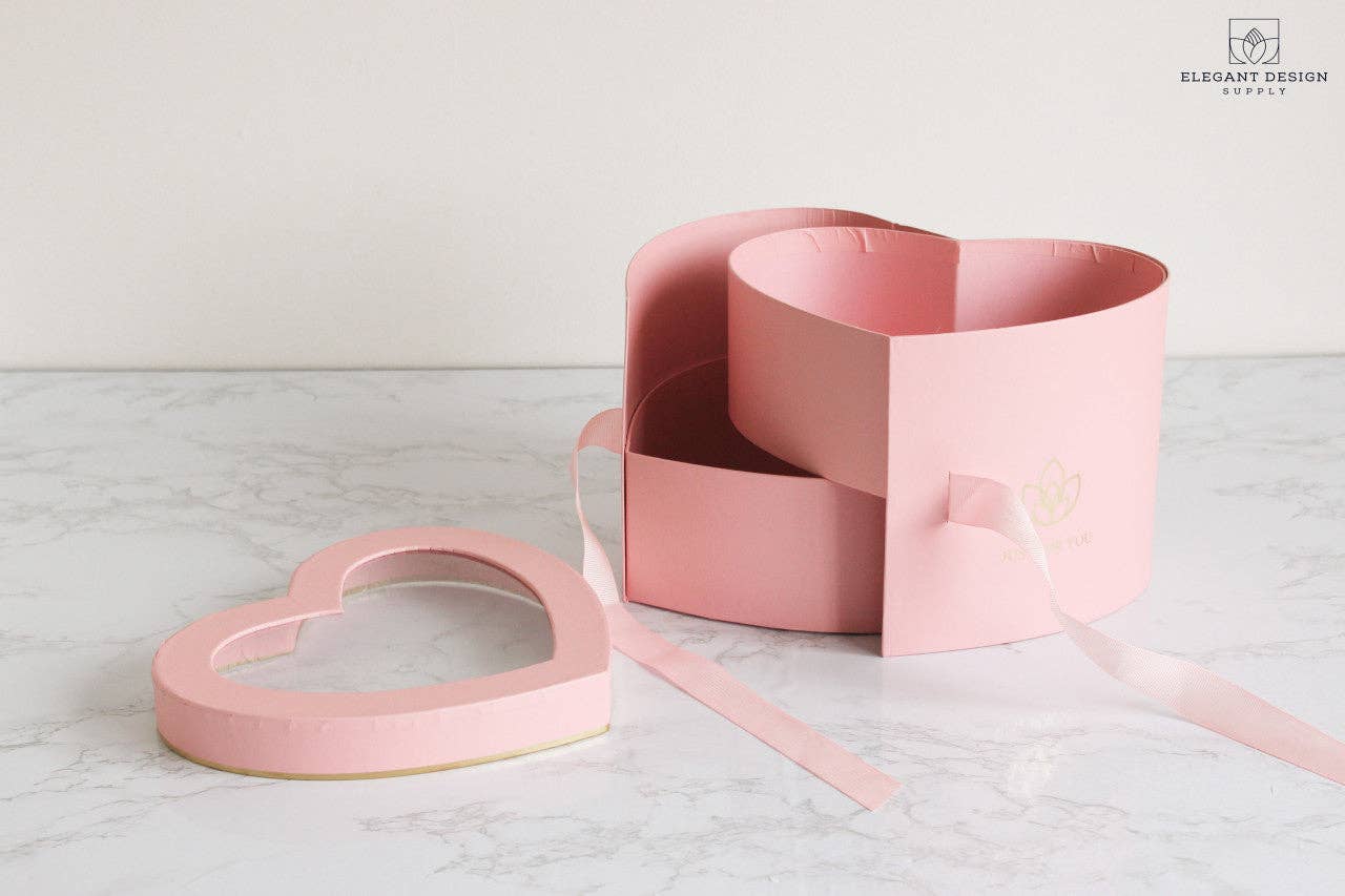 Elegant Design Supply - Vente Coffrets cadeaux - Boîte à fleurs cœur à deux étages avec couvercle transparent6