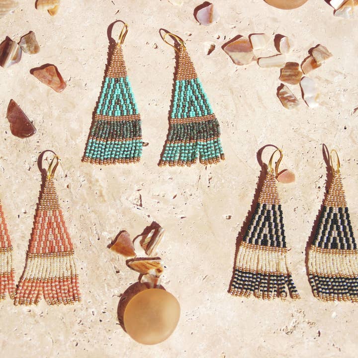 La parisienne des îles - Wholesale Dangle Earrings - Boucles franges GATSBY turquoise2