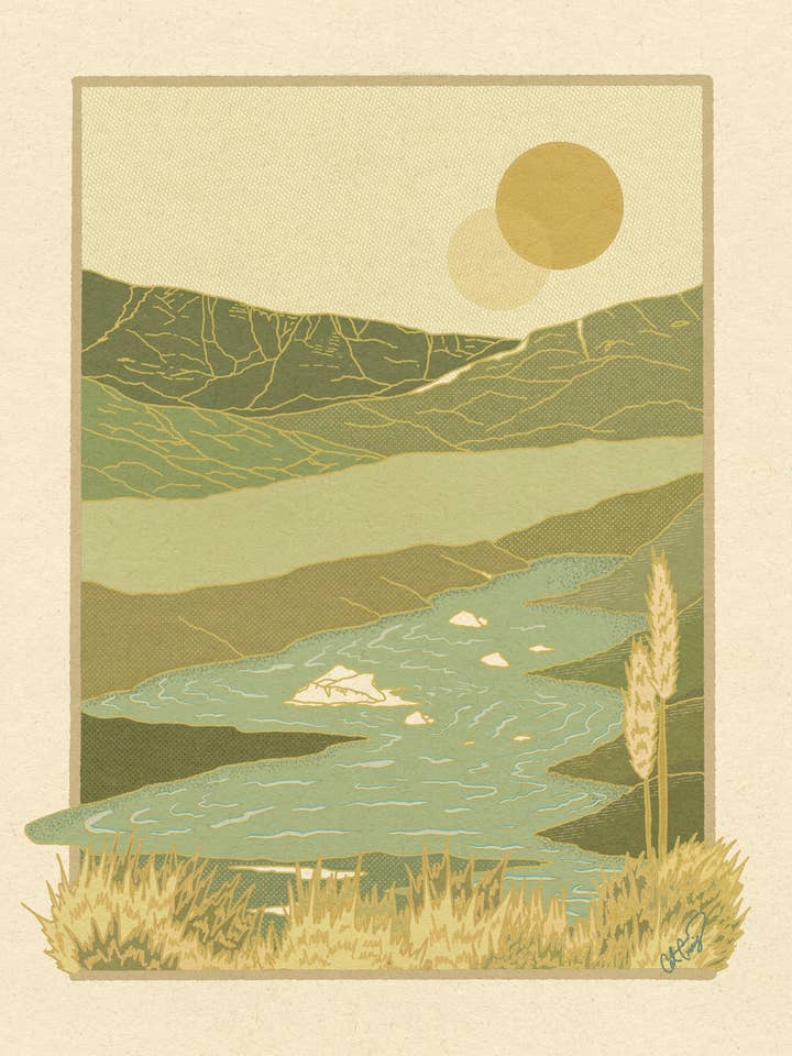 Calor - Impressão de Arte de Montanha e Água por atacado de Sunrise Via Lola