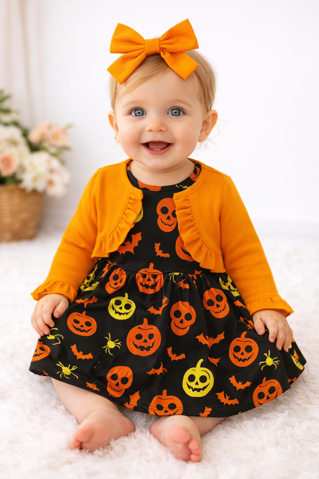 Fennco Styles - Vente Ensemble de vêtements – bébé - Ensemble de robe pour bébé 3 pièces Citrouille Crâne Orange3