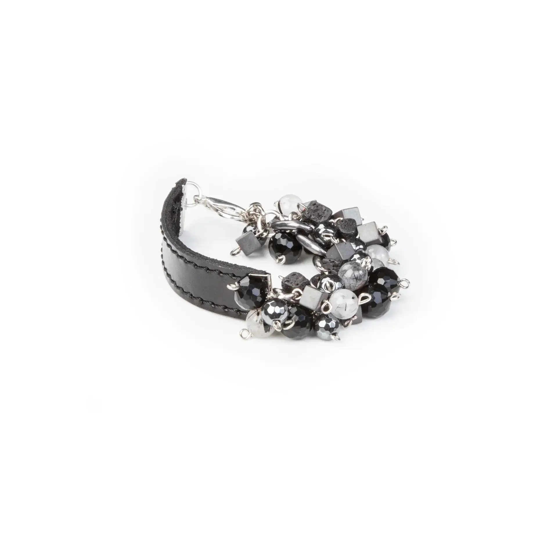 The Dark - Wholesale Beaded Bracelet - Midnight Cluster Bracelet – Handmade Leather & Gemstone Bead1