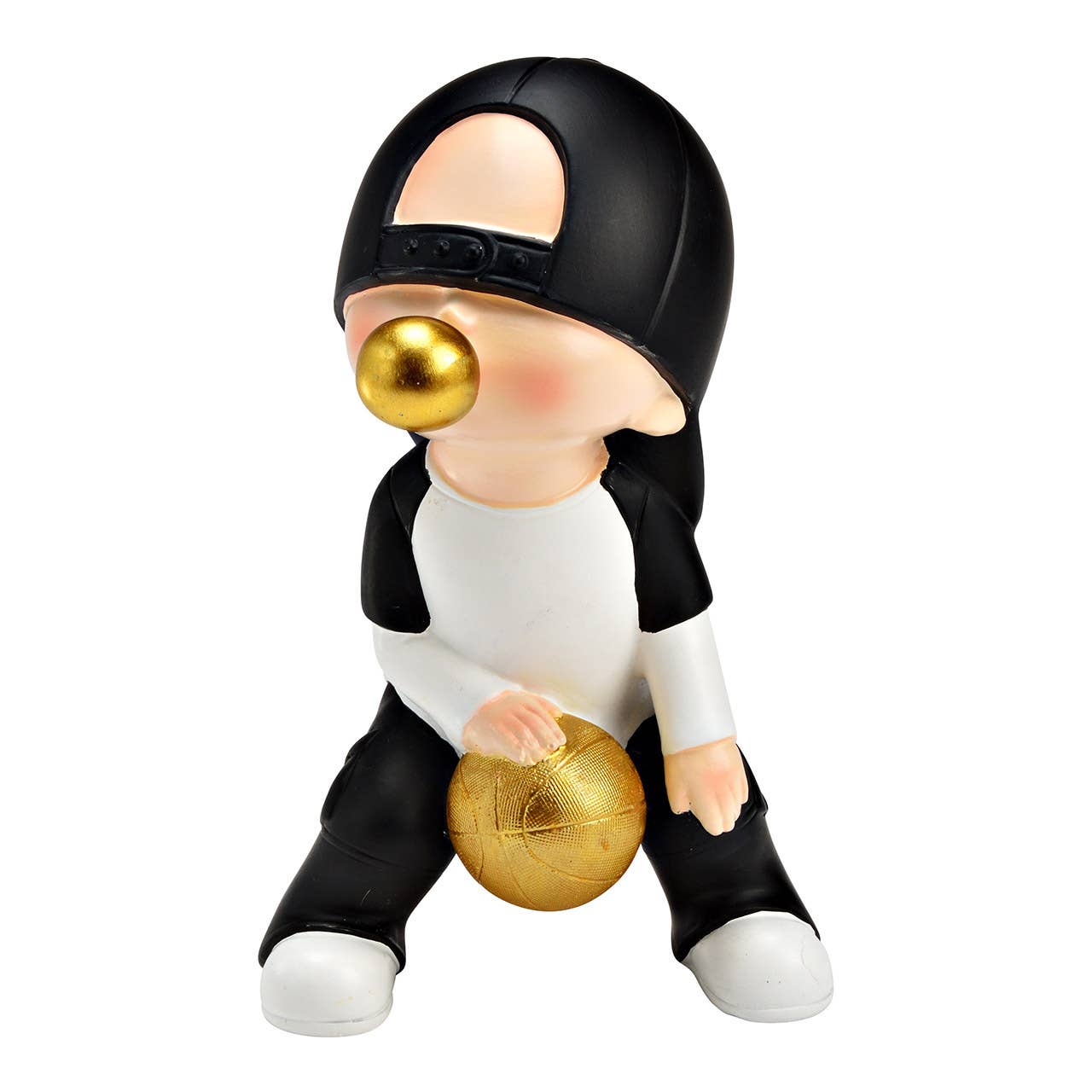 Wurm - Wholesale Decorative Figurine - Figure Basketball Boy with Bubble Gum made of Poly Black/White/Gold (W/H/D) 14x23x14cm0