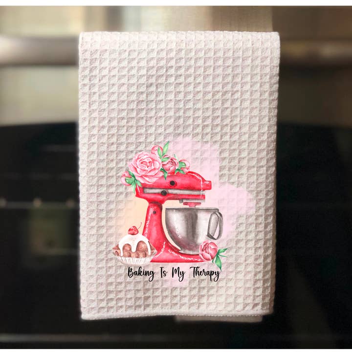 Baking Is My Therapy Kitchen Towel for wholesale by The Potted Oasis