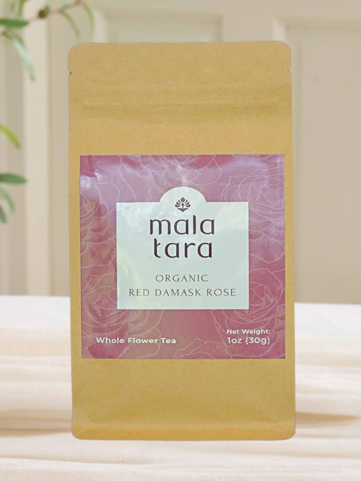 Red Damask Rose Whole Flower Tea Pouch for wholesale by Mala Tara