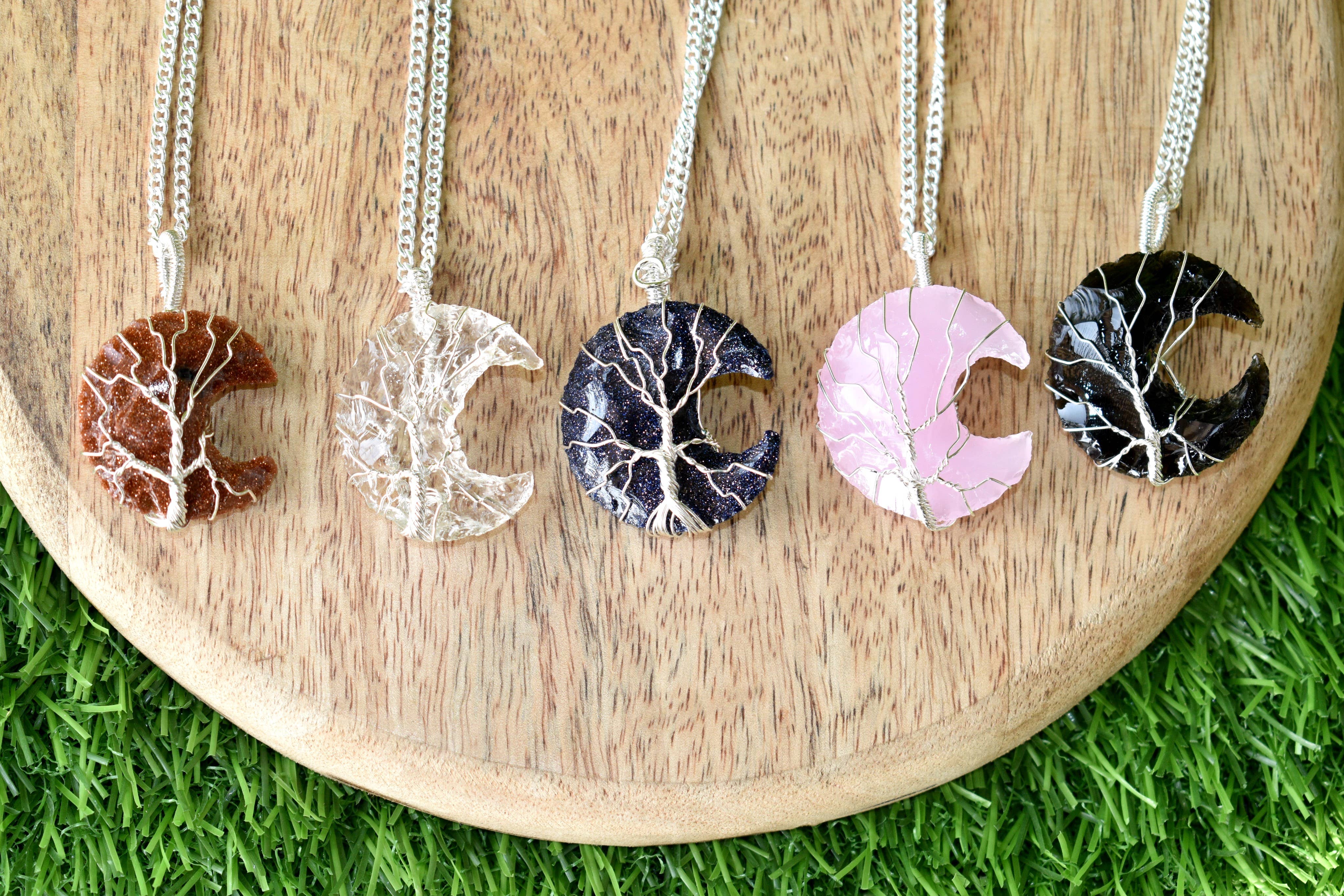 Soothing Crystals - Wholesale Individual Charm/Pendant - Silver Wire Wrapped| Crystal Moon Pendant |Gemstone Necklace2