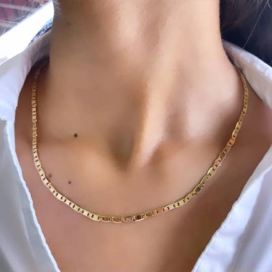 18k Gold Filled 3mm Mariner Link Chain Flat Style, 16 Inches, 18 Inches or 24 Inches Long for wholesale by Luxus Accessories