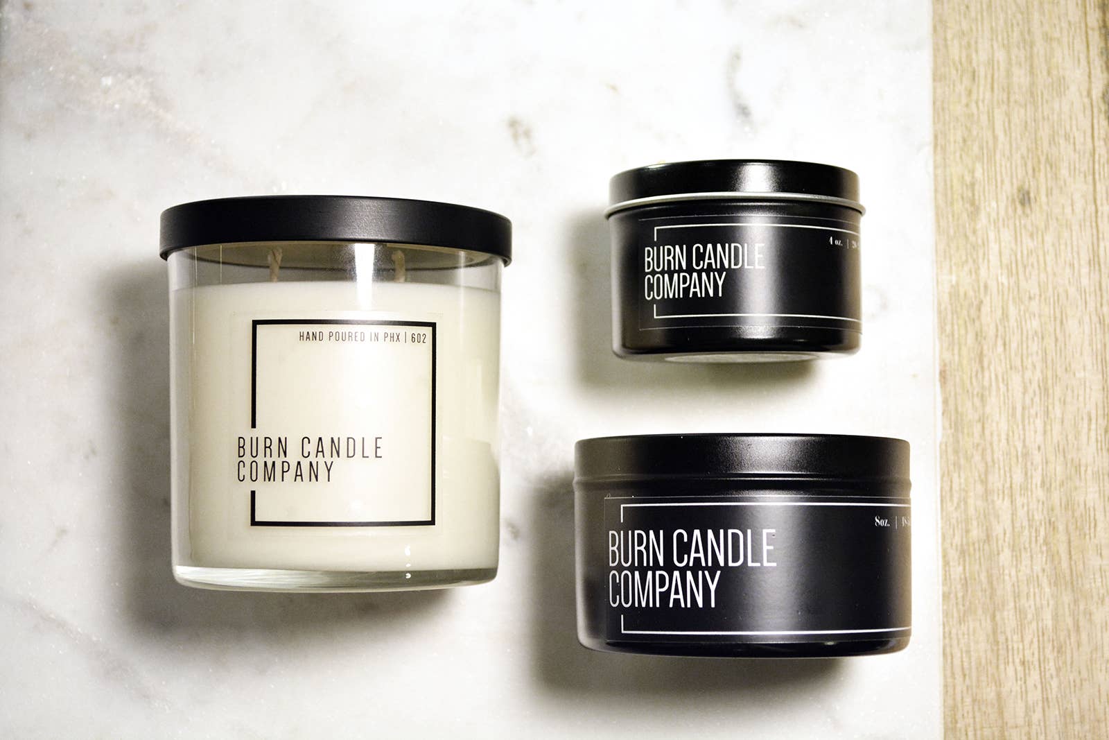 Burn Candle Company - Wholesale Travel Candles - Leather & Merlot | Dual Wick | 8 oz Black Tin2