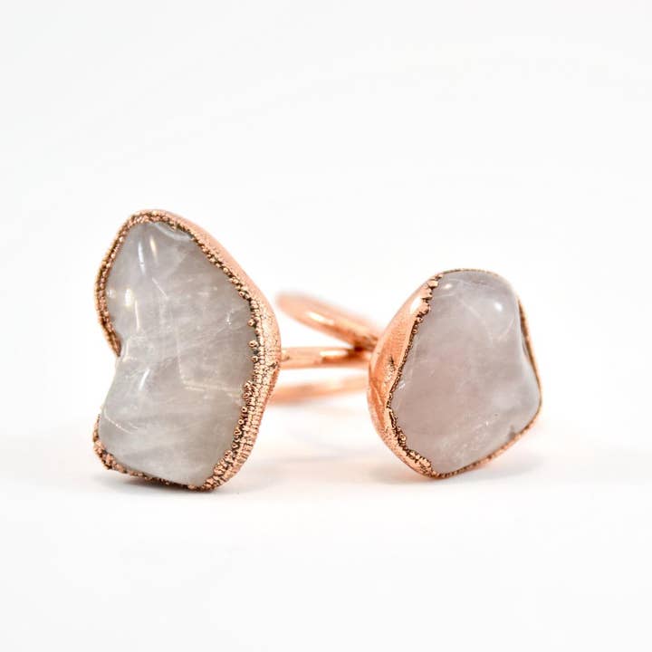 Daddy Daughter Jewelry - Wholesale Cocktail/Statement Ring - Rose Quartz Copper Ring | Pink Quartz Ring8