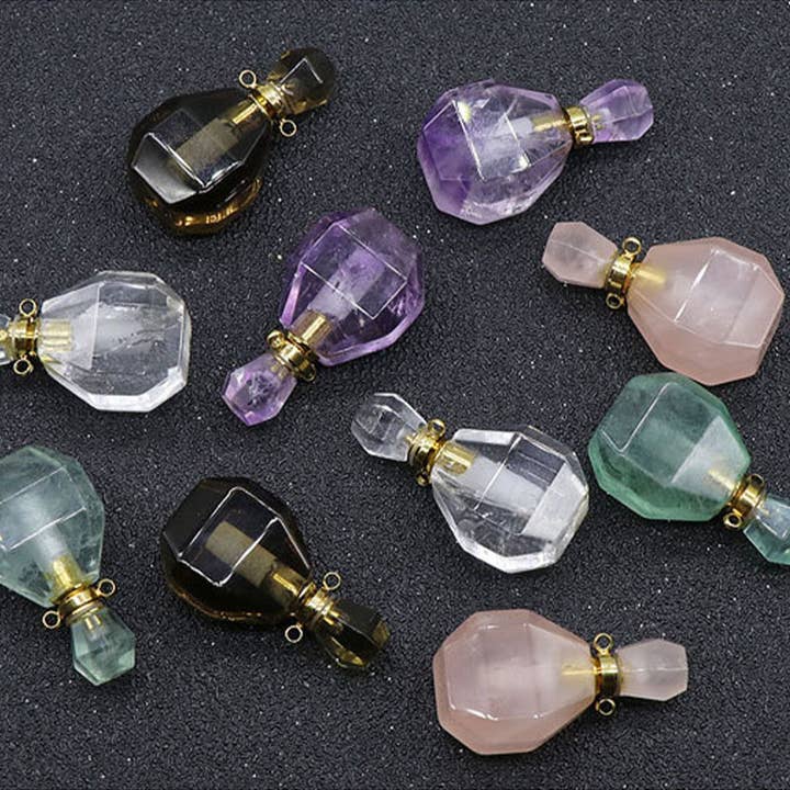 Frasco de desejo de ametista Pingente de frasco de perfume de quartzo rosa por atacado de Gemcohub