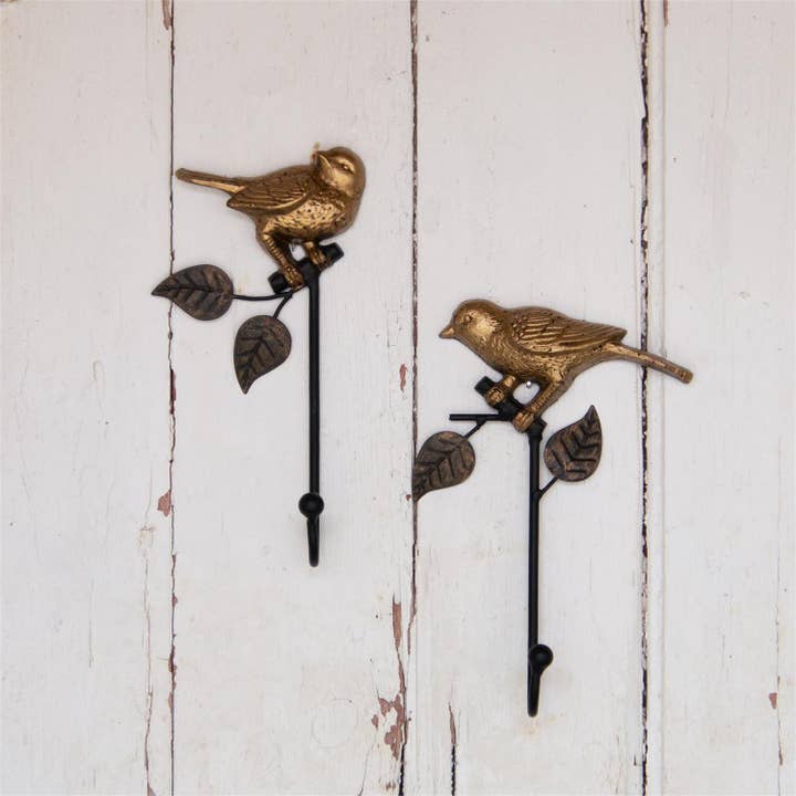 Audrey's Home & Gift - Wholesale Wall Hook - Gold and Black Bird Hooks (Pk/02 Ast)