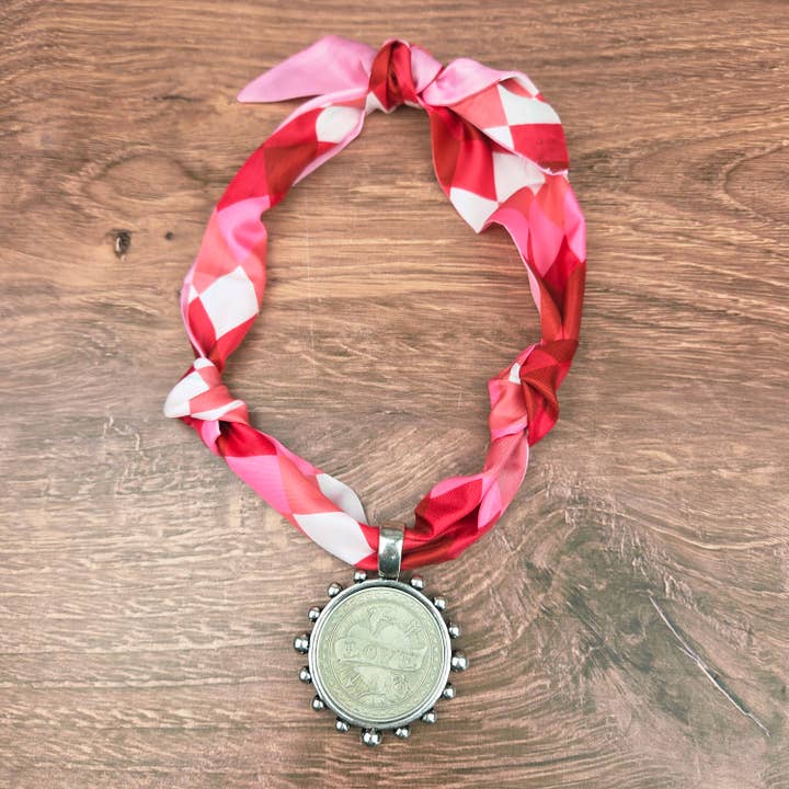 Love Coin in Silver Bezel Ribbon Necklace for wholesale by ZINC Designs