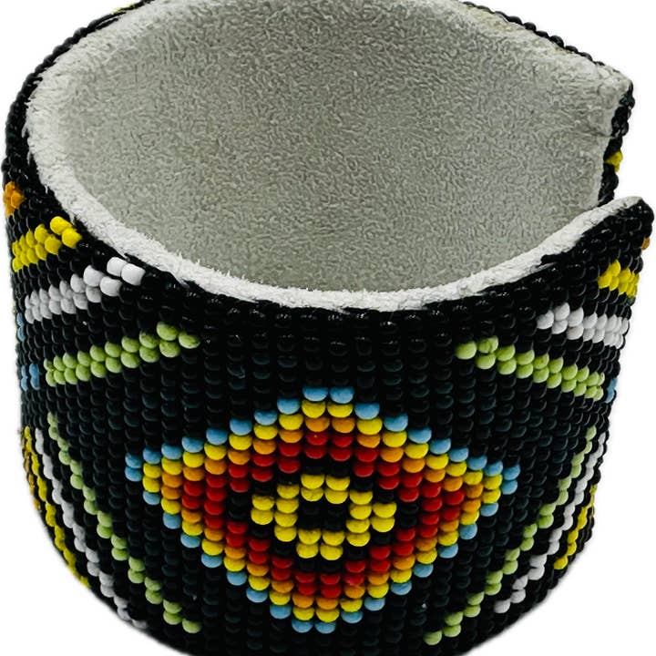 BEADS CORNER - Wholesale Cuff Bracelet - Handmade beaded Black Multicolored leather cuff bracelet3