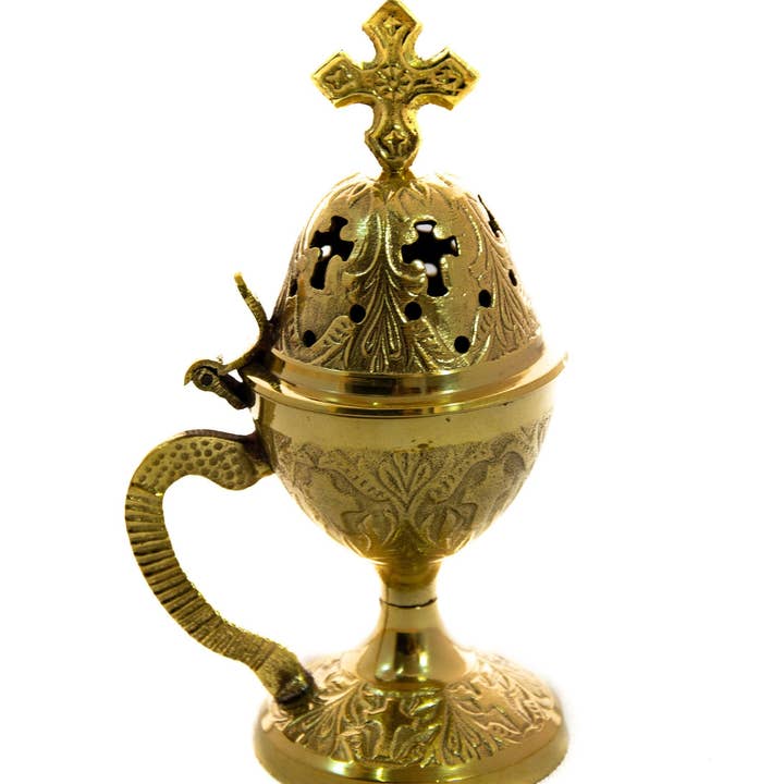 TheHolyArt – wholesale Incense holder – Christian Brass Resin Incense Burner, Greek Orthodox Thurible Incense holder, Metal Byzantine Home Censer Perfume burner, religious decor