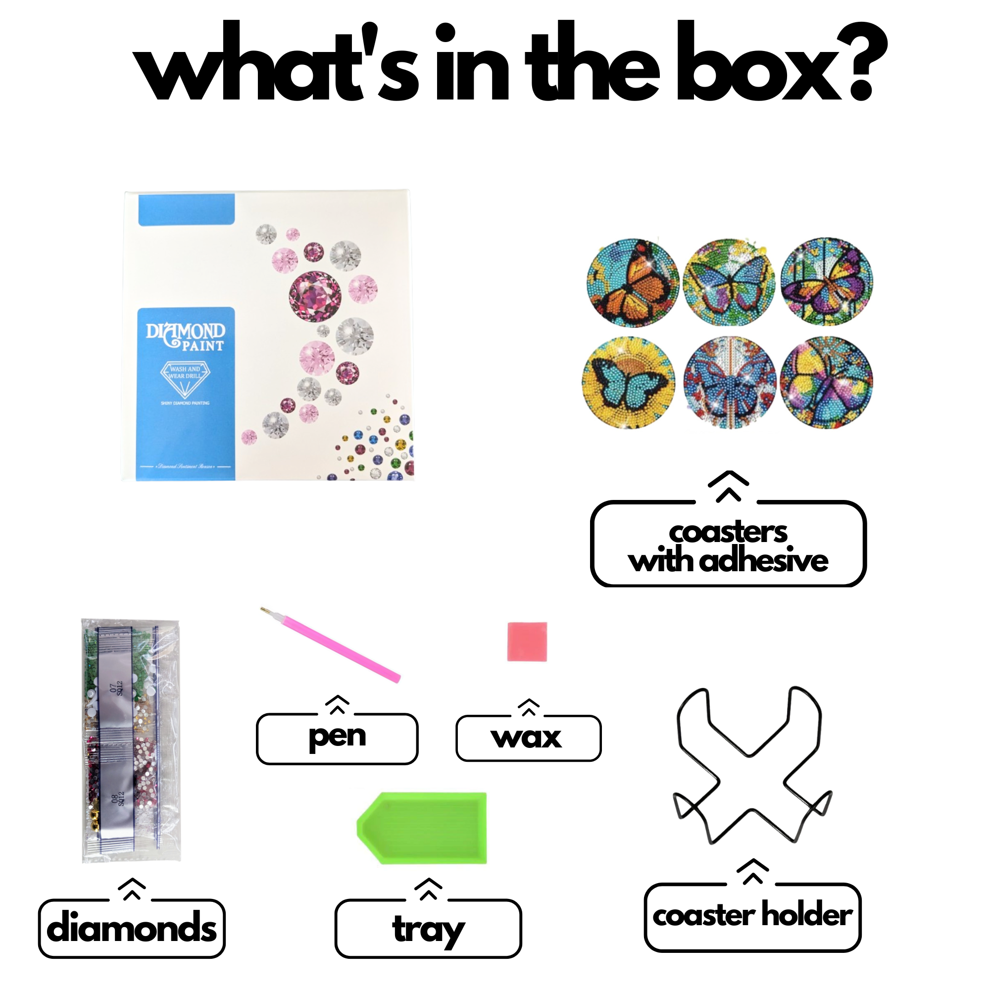 Diamond Brands - Wholesale DIY Craft Kit - Stained Glass Butterflies DIY Diamond Art Coaster Set1