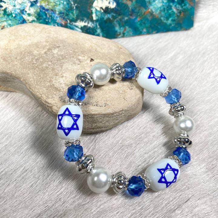 Jewish Bracelets Star of David Glass Stretch Bracelet for wholesale by Fiona Accessories