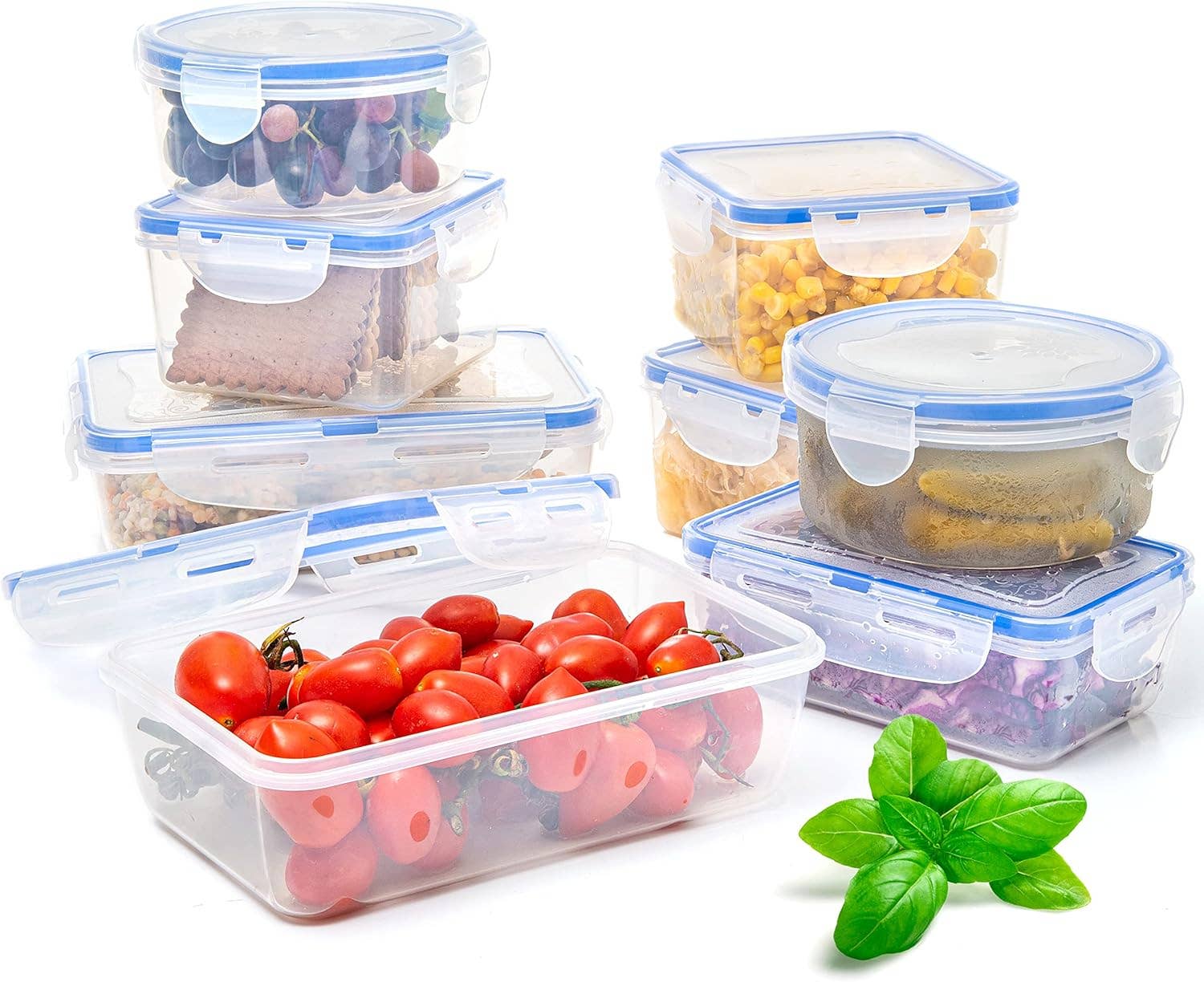Moss & Stone – Großhandel Küchenaufbewahrung/-Organizer – Luftdichte 16-teilige Plastik-Lebensmittelbehälter mit Deckeln, sicheres Lunchbox-Set für Spülmaschine und Mikrowelle, auslaufsichere Aufbewahrungsbehälter für Lebensmittel - BPA-frei0