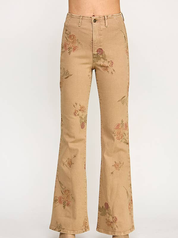 JEAN ÉVASÉ TAILLE HAUTE AVEC IMPRIMÉ FLORAL DÉLAVÉ (P-SP-P144) pour la vente par Phoenix Textile, Inc.