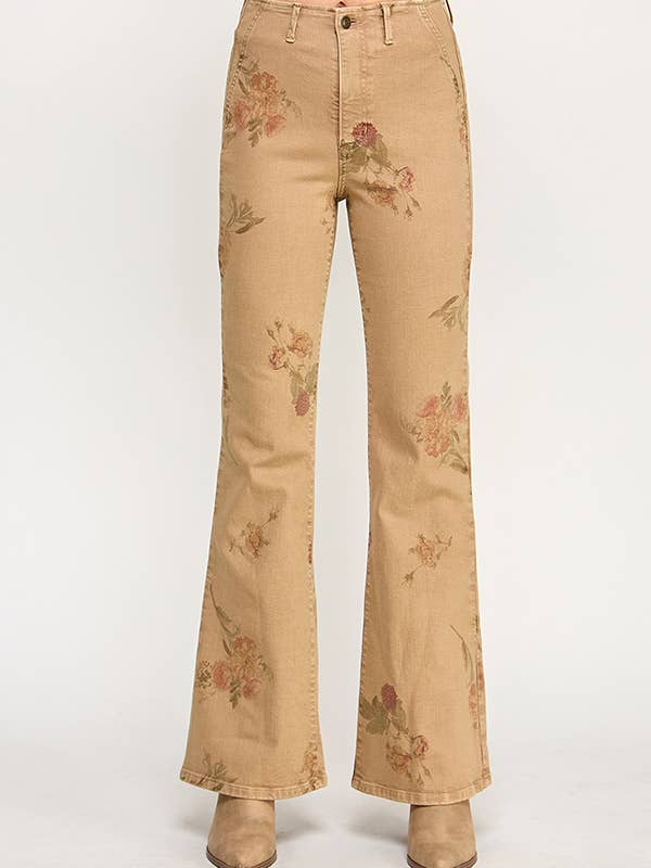 JEAN ÉVASÉ TAILLE HAUTE AVEC IMPRIMÉ FLORAL DÉLAVÉ (P-SP-P144) pour la vente par Phoenix Textile, Inc.