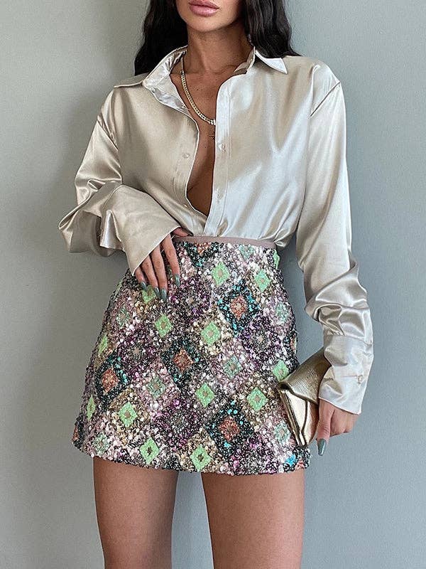 UZ Wholesale Store - Wholesale Button Down Shirt - Women's - Long Sleeves Loose Buttoned Shiny Solid Color Lapel Blouses&Shirts Tops8