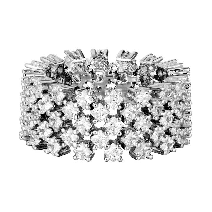 Rhodium Plated Sterling Silver And White CZ Ring for wholesale by Dlux Jewels