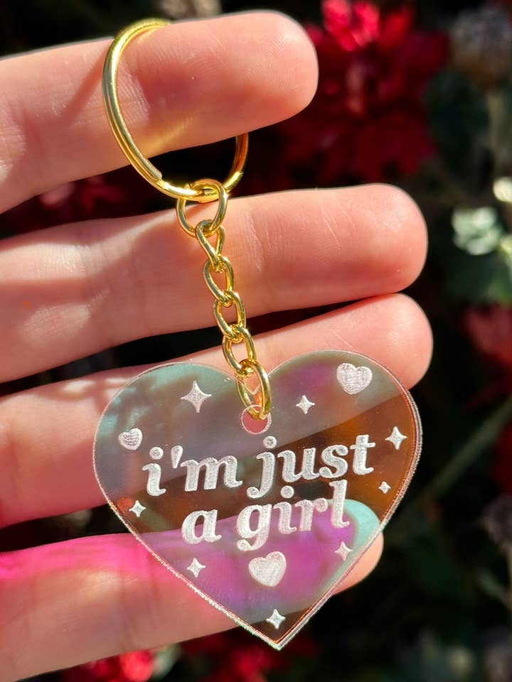 I'm Just A Girl Iridescent Acrylic Keychain for wholesale by ShlemonArt