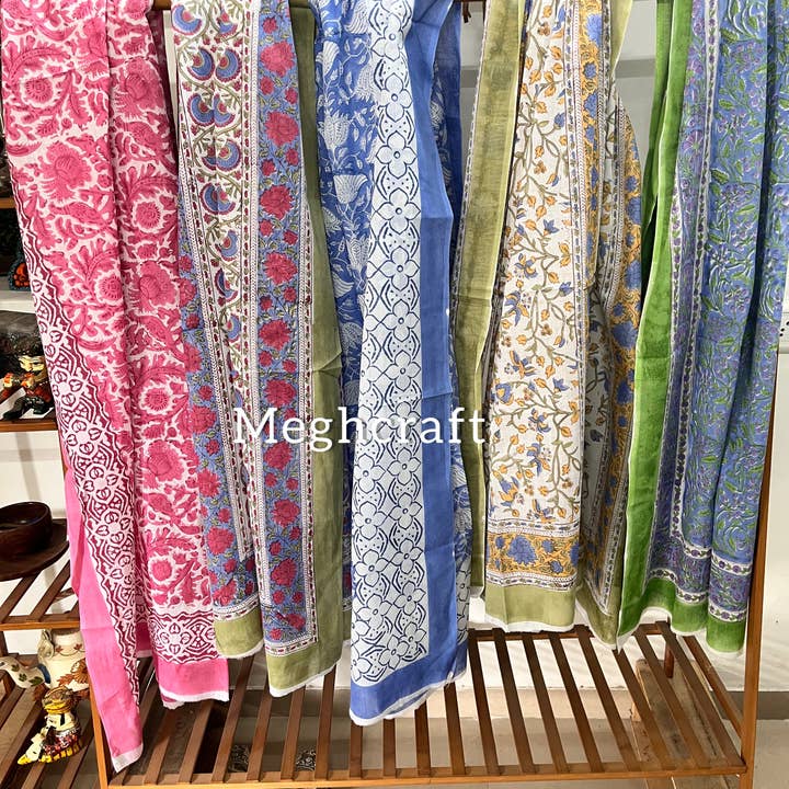 Meghcraft - Wholesale Scarf - Women's - 100% Cotton sarong-Block Printed cotton Stoles-Bandana Scarf