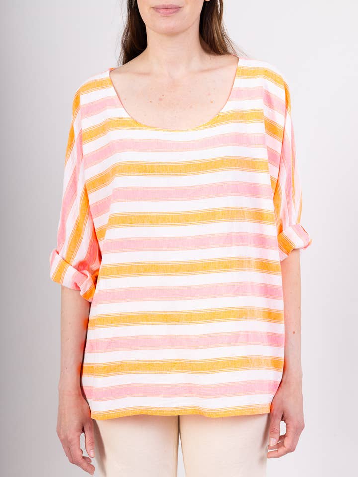 Oversized Multi Striped Top @11012_HMultiR for wholesale by Mimi & Gogo