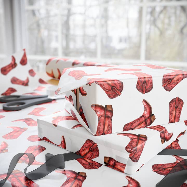 Hey Y'all Party – wholesale Omslagspapper på rulle – Rosa Cowboy Boots 5' omslagspappersrulle