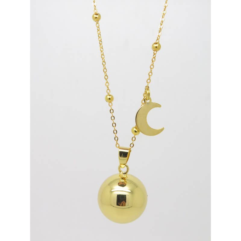 F de Bm créations - Wholesale Pendant/Charm Necklace - SMOOTH GOLDEN MOON PREGNANCY NECKLACE AND GOLD COLORED BALL CHAIN SMALL FEET AND PEARLS GIFT EXPECTANT MOTHER F by Bm Creations2