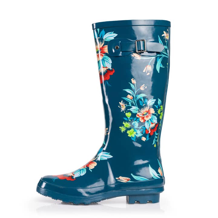 Norty Womens Mid Calf 13" Rain Boot 40715 Blue Floral for wholesale by Eastern Off Price