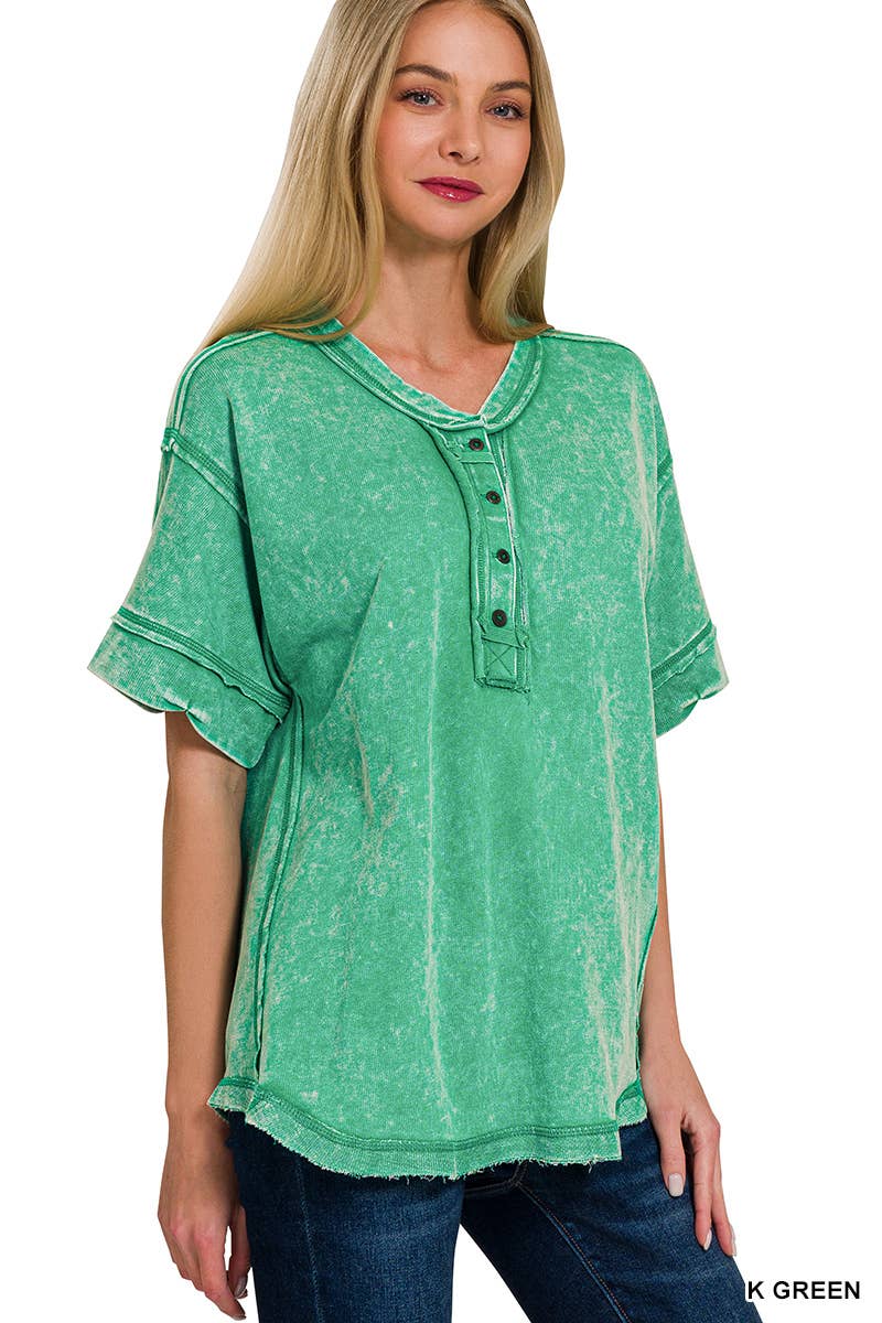 42POPS - Vente Haut en maille – femme - Haut à fermeture boutonnée avec bord brut lavé et détails20