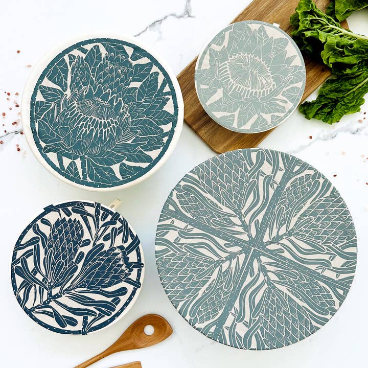 Dish and Bowl Cover Set of 4 Protea Print | cloth bowl cover for wholesale by spaZa