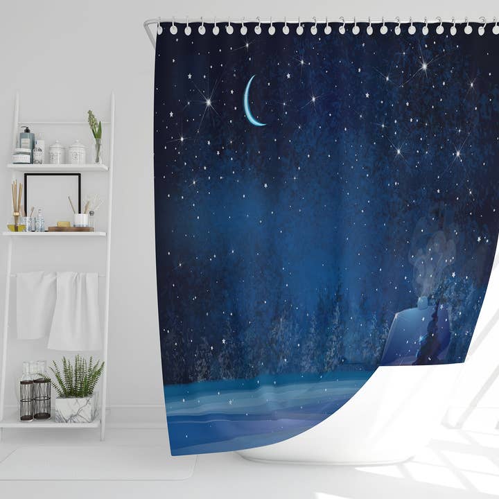 Nacht winterlandschap (douchegordijn) voor wholesale door Benjamin Tate Design